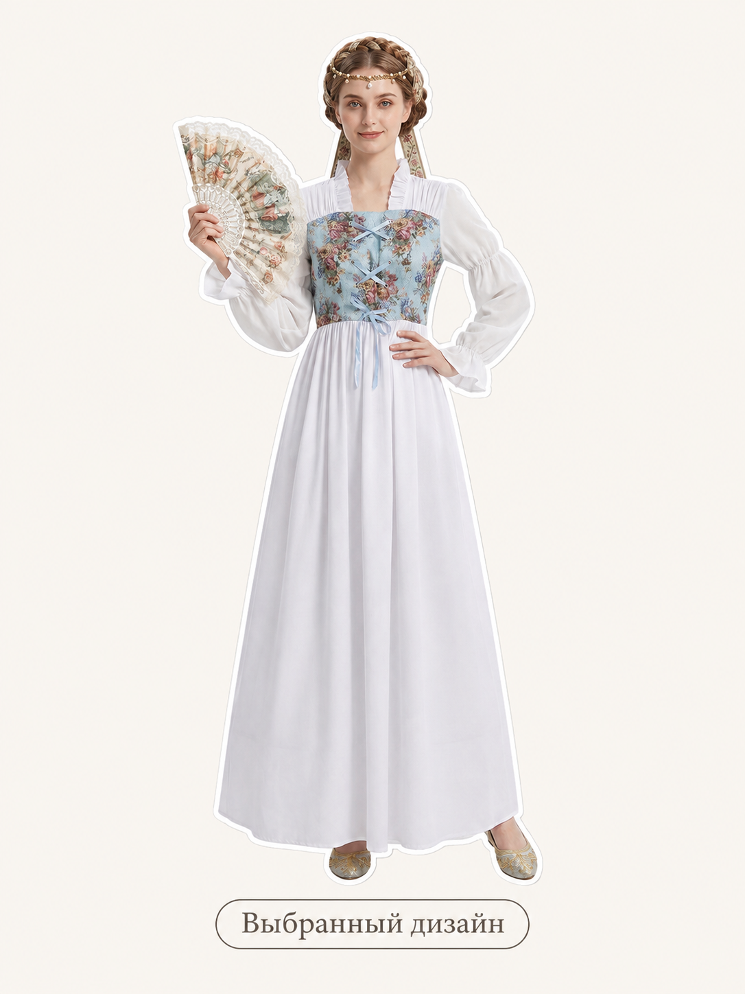 Blue Cosplay Dress with Floral Bodice and Lacing Costume Dresses detail 2