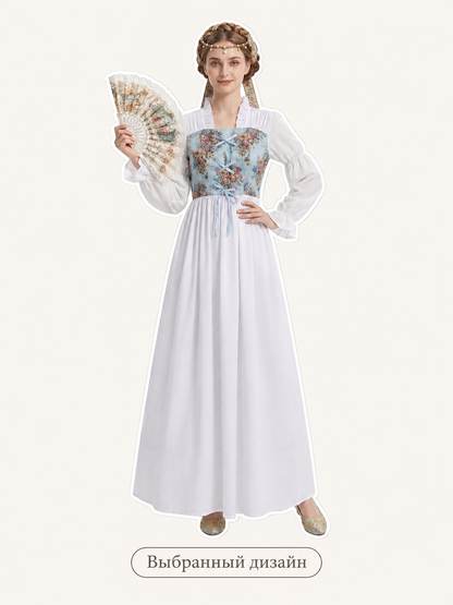 Blue Cosplay Dress with Floral Bodice and Lacing Costume Dresses detail 2