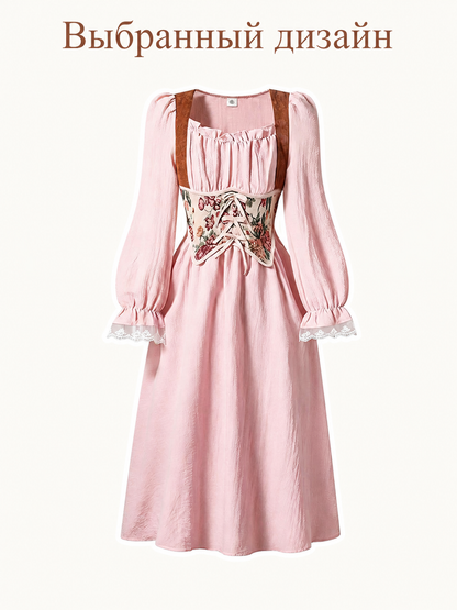 Pink Girls' Dress with Long Sleeves and an A-Line Silhouette Costume Dresses detail 2