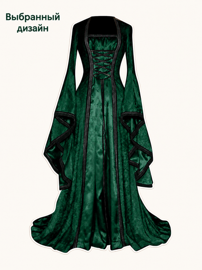 Women's Long Medieval Dress with Flare Sleeves Costume Dresses detail 2