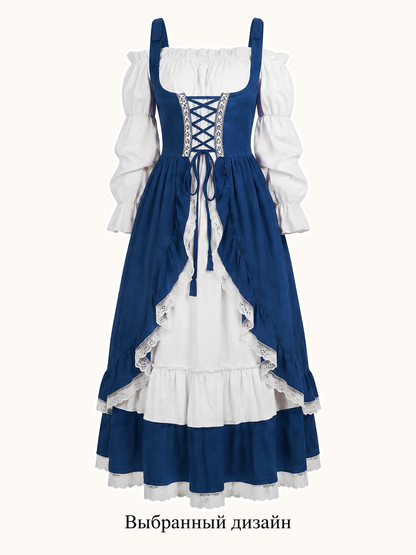 Victorian Dress with Puff Sleeves and Lace-Up Detailing Costume Dresses detail 2