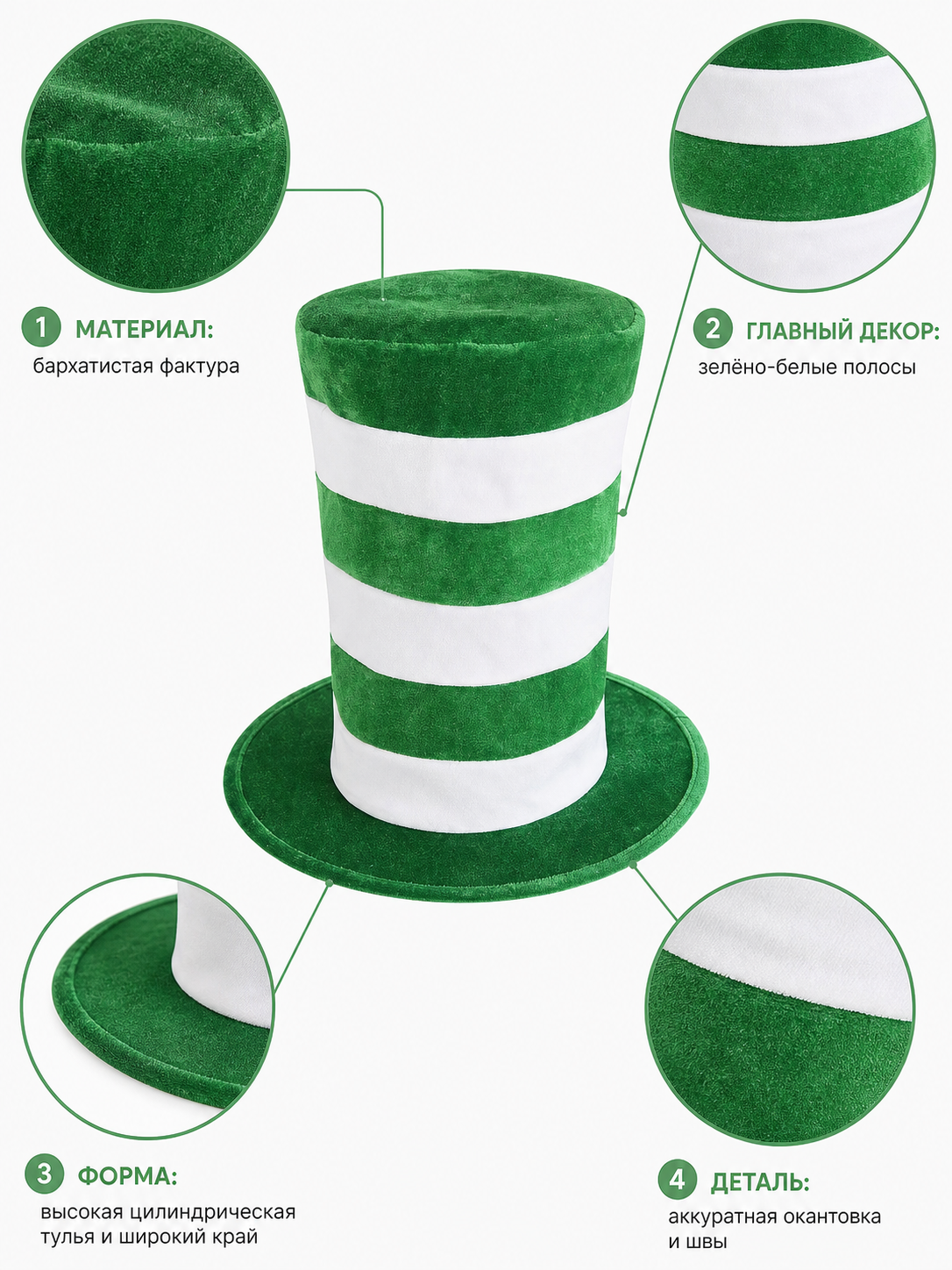 Carnival Top Hat in Green and White Stripes