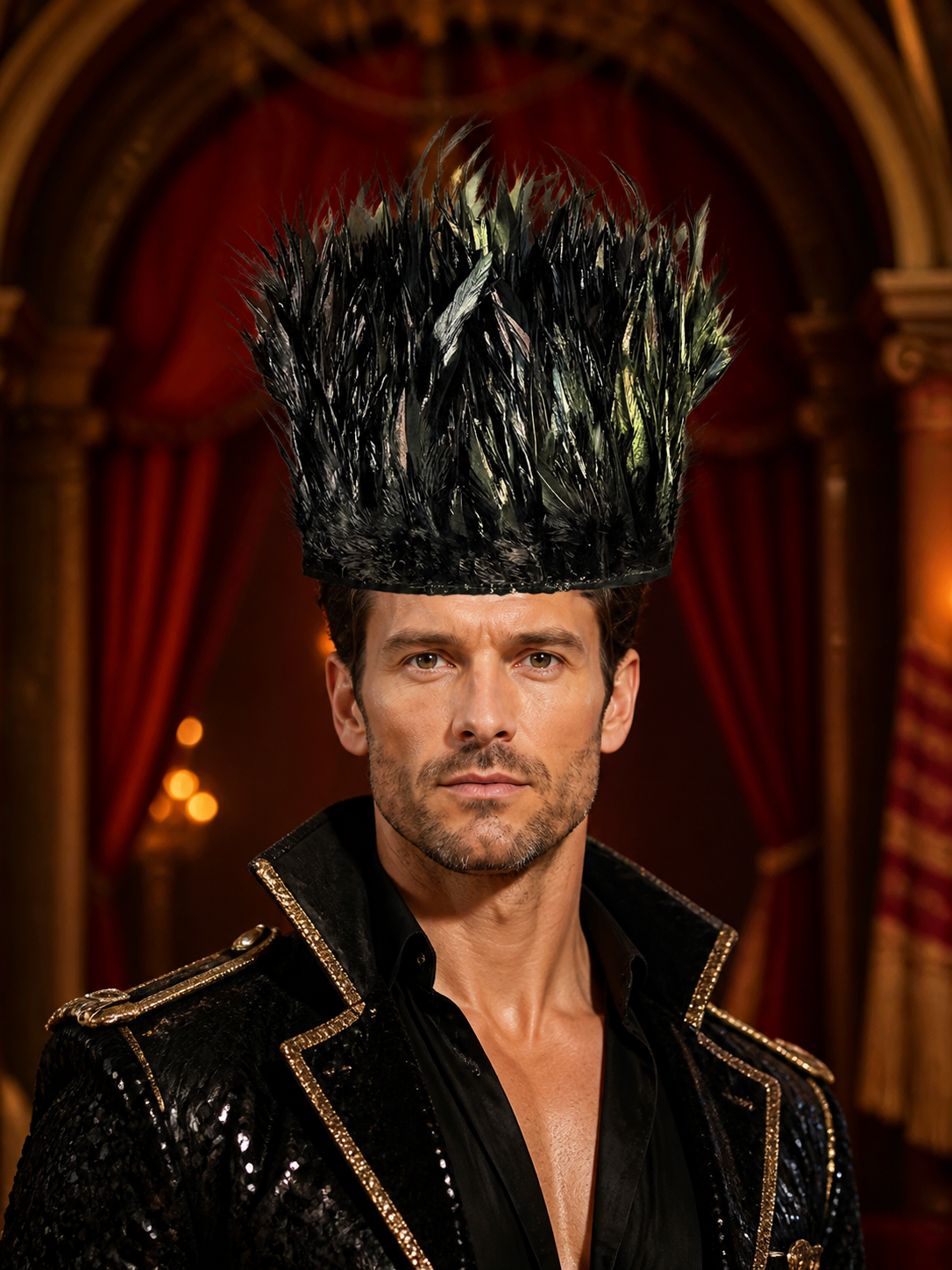 1pc Black Feather Headpiece, Dense Long Feathers, Spiky Design, Curved Base