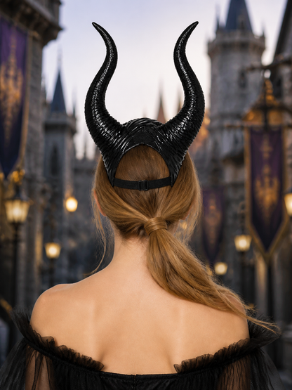 1pc Black Horn Headpiece with Striped Texture, Symmetrical Curved Horns detail view 4