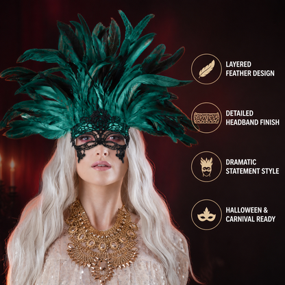 1pc Green Feather Headpiece With Black Lace Eye Mask, Exaggerated Party Style detail view 7