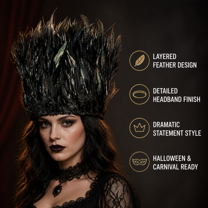 1pc Black Feather Headpiece, Dense Long Feathers, Spiky Design, Curved Base
