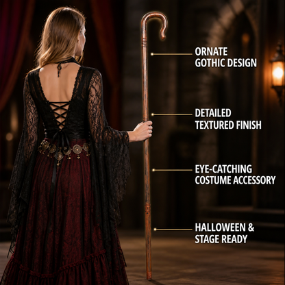 1pc Brown Crook Handle Staff Prop, Vintage Style Wood Texture Finish, Ring detail view 3