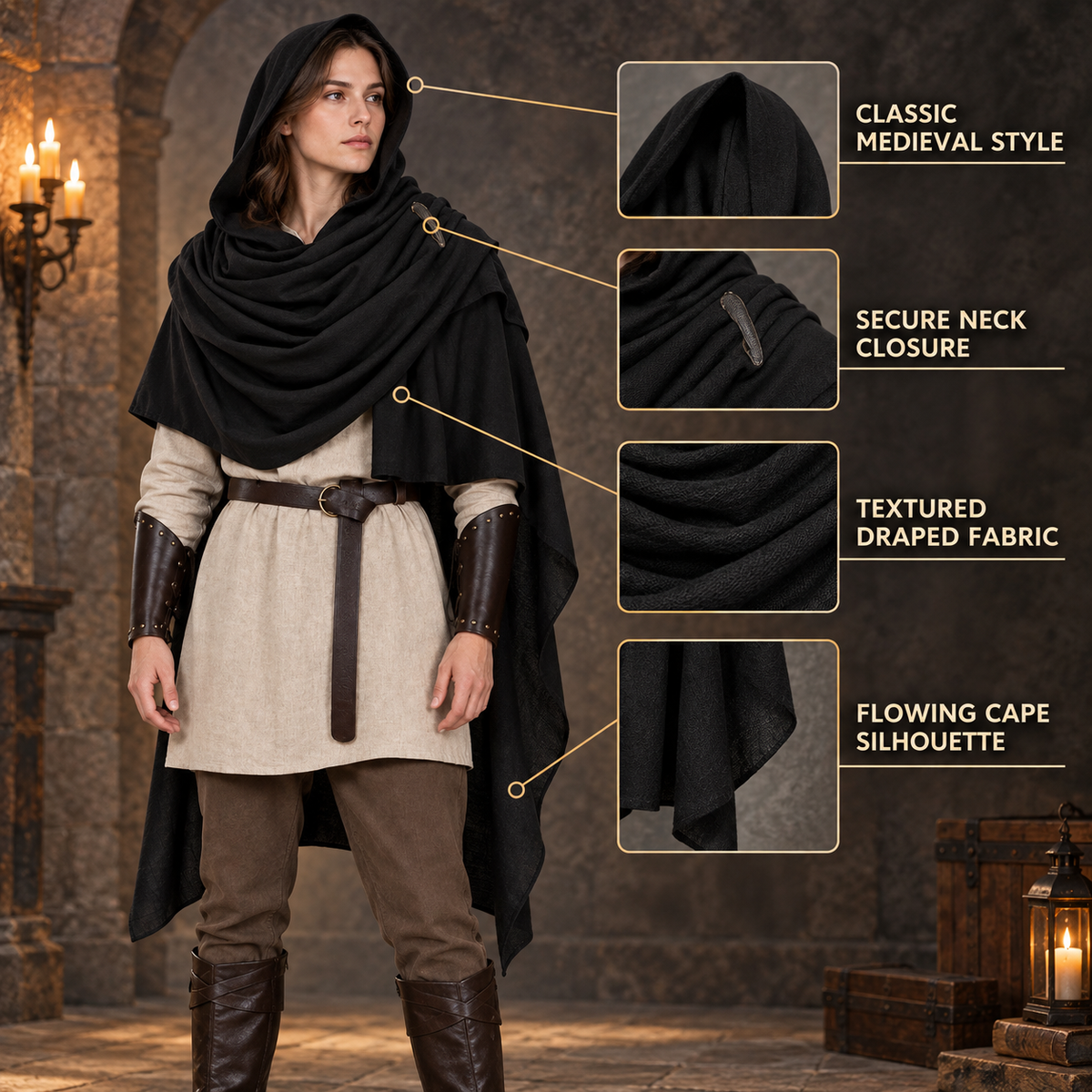 Adult cape: a loose sleeveless top layer that is draped over the shoulders over