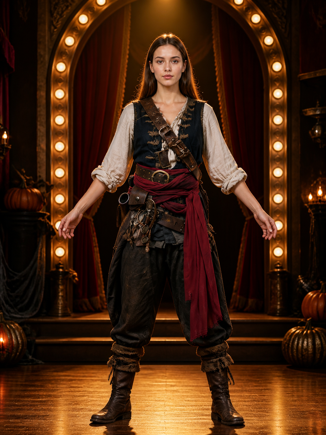 Adult Pirate Costume Waist Sash Black Layered Wrap Long Strip Halloween Cosplay detail view