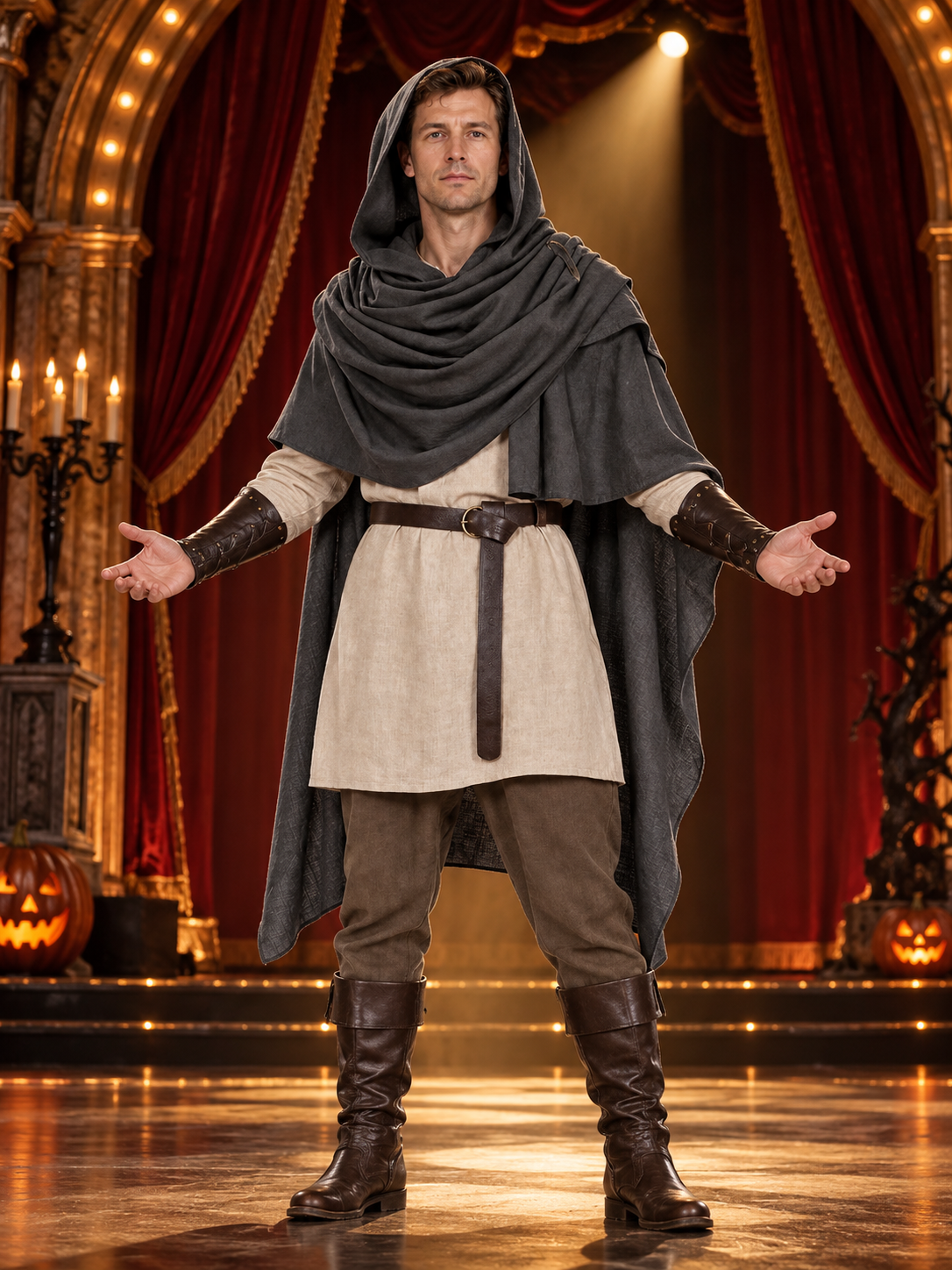 Free-form sleeveless cape — adult outerwear worn over other clothing