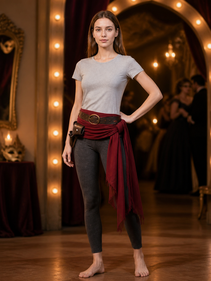Women's Red Pirate Waist Sash Wrap Belt with Long Front Drape, Halloween Cosplay detail view 2