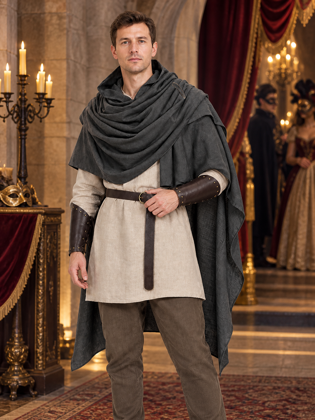 Free-form sleeveless cape — adult outerwear worn over other clothing