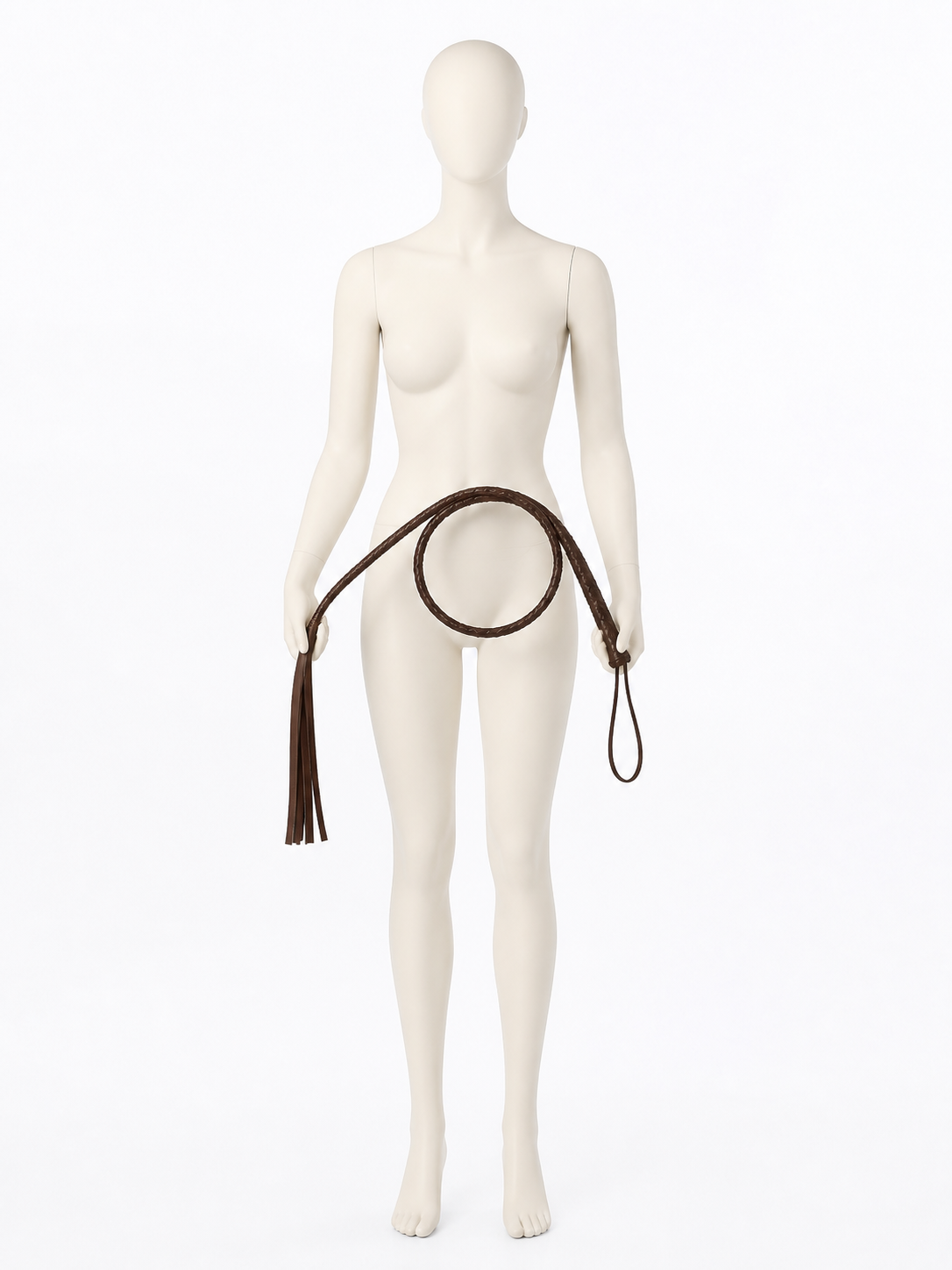 Women Halloween Cowgirl Costume Whip Prop, Brown Braided with Split Ends and detail view 2