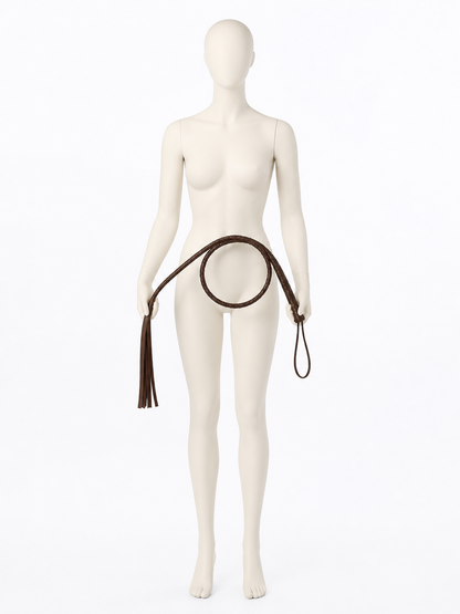 Women Halloween Cowgirl Costume Whip Prop, Brown Braided with Split Ends and detail view 2