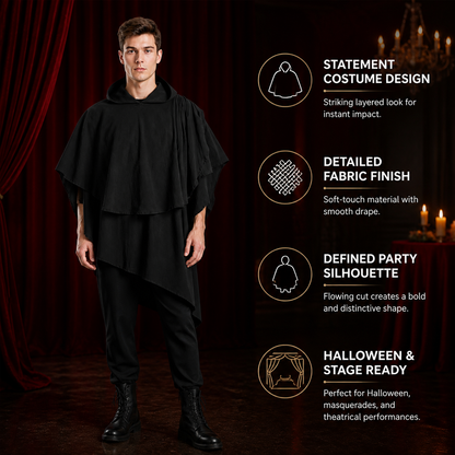 Women's Gothic Hooded Cape Cloak for Halloween Cosplay, Black Flowing Draped detail view 3