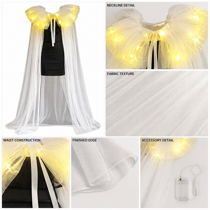 Women's Halloween Glowing Cape Costume with LED Shoulder Lights, White Lace-Up detail view 4