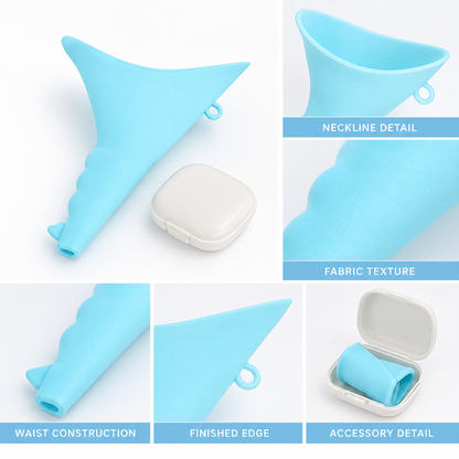 Funnel-shaped urination device with a wavy edge, wide opening, and tapered spout