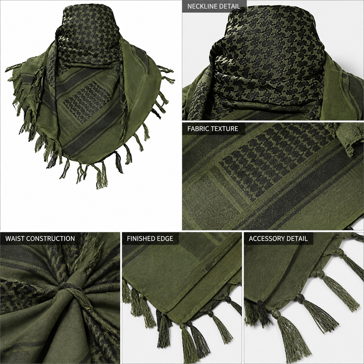 Women's Tactical Scarf with Fringe, Geometric Camo Print Square Bandana for detail view 4