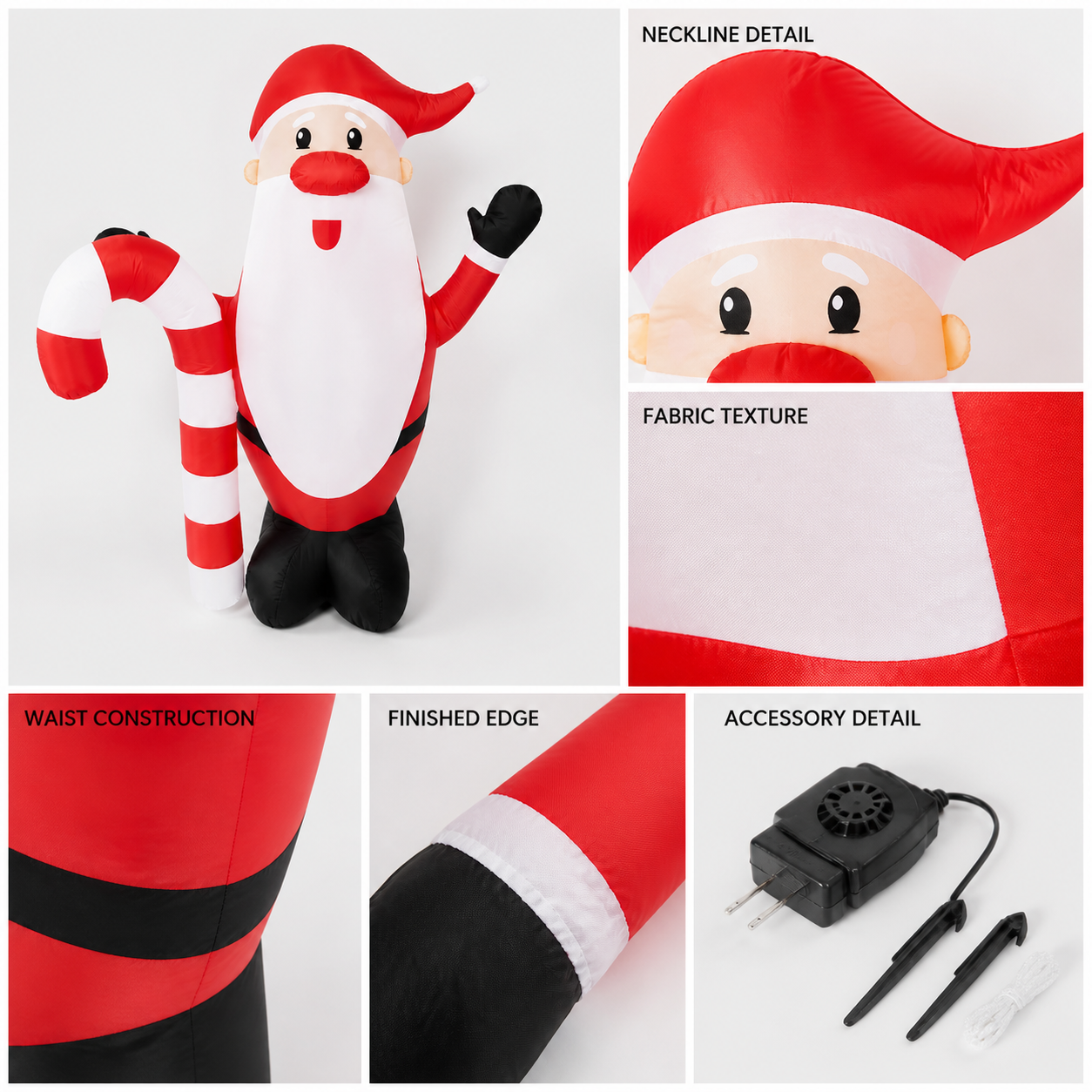 Santa Claus Inflatable Costume with Red and White Candy Cane Stripes, Huge White detail view 4