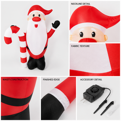 Santa Claus Inflatable Costume with Red and White Candy Cane Stripes, Huge White detail view 4
