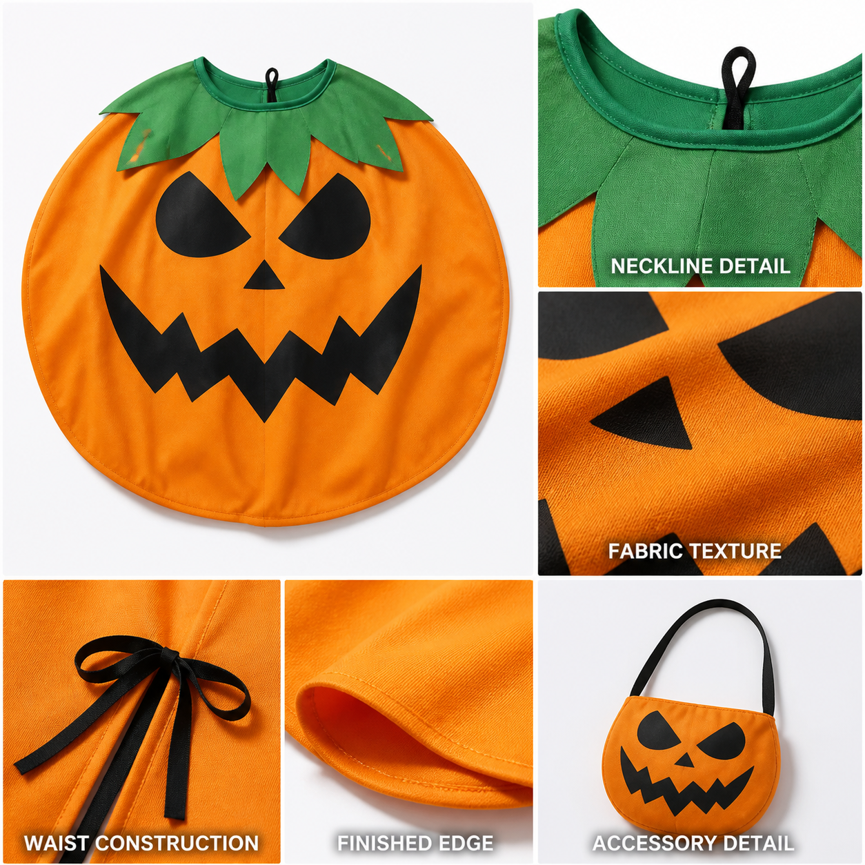 Halloween Pumpkin Decoration Ornament - Carved Pumpkin Face with Green Stem and detail view 4