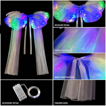 White Glowing Mesh Cape Costume for Women Halloween Party Long Sheer Cape with detail view 4