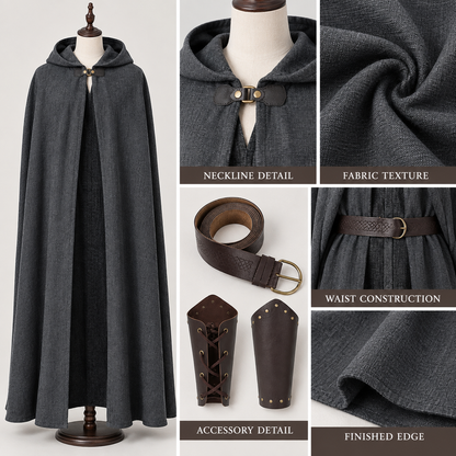 Gray polyester cape-cloak — an outerwear style worn over other clothing