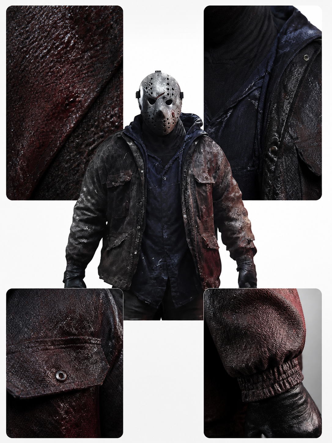 Jason Horror Costume with Silver-Grey Full-Face Mask and Distressed Texture main product view