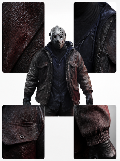 Jason Horror Costume with Silver-Grey Full-Face Mask and Distressed Texture main product view