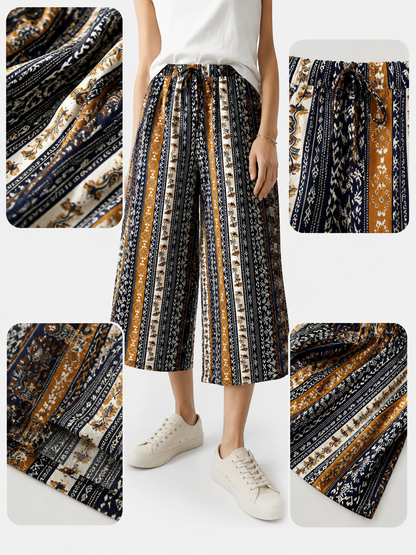 Bohemian High-Waist Wide-Leg Drawstring Pants with Multi-Color Vertical Stripes main product view 4