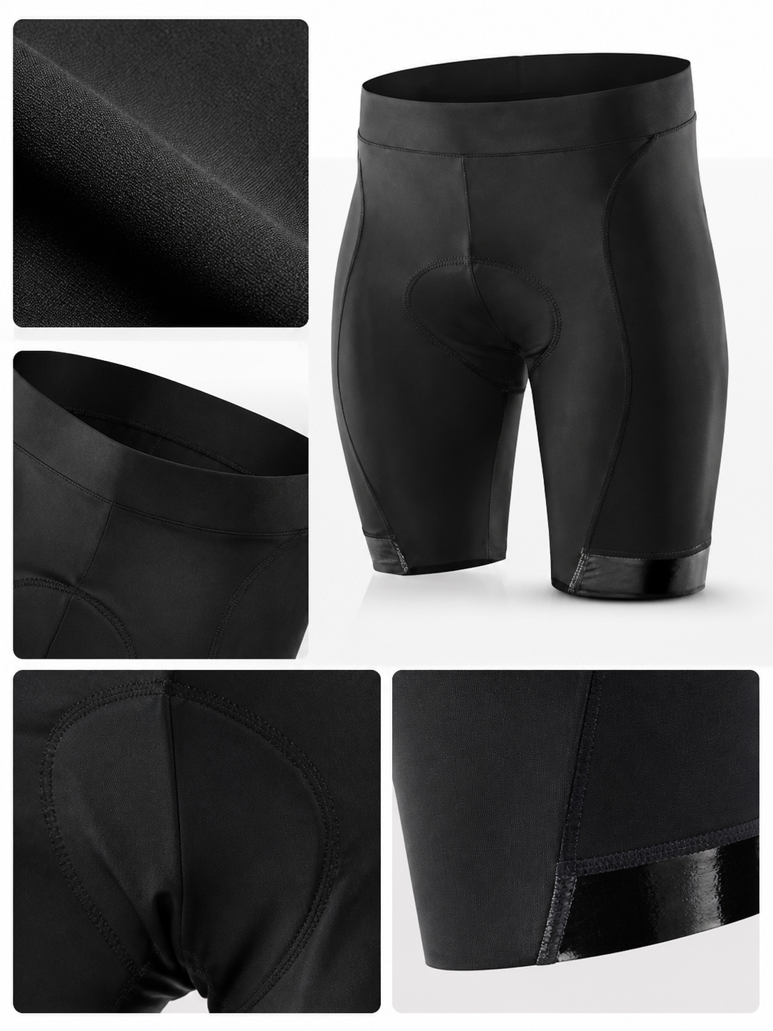 Black Tight-Fit Cycling Shorts with Front and Back Stitching, Light Hem Details main product view
