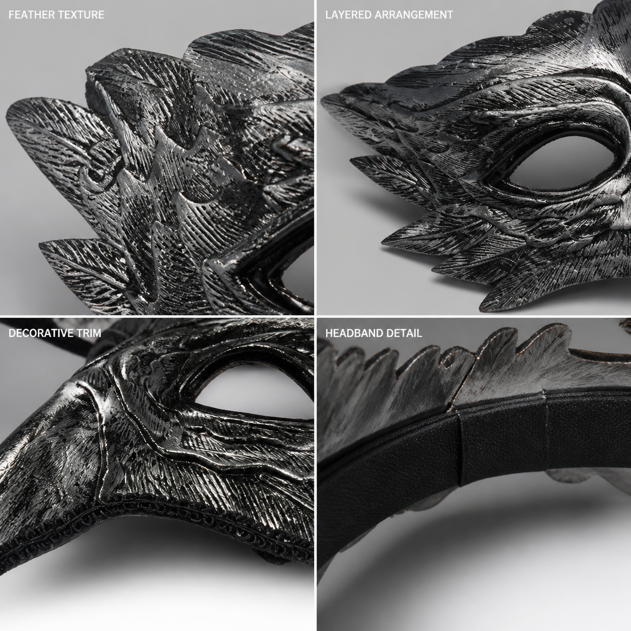 1pc Silver Black Eagle Feather Half Face Mask with Long Beak, Layered Feathers