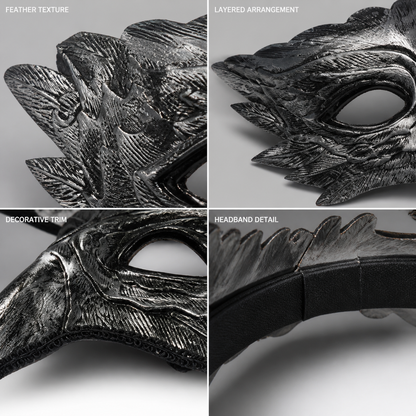 1pc Silver Black Eagle Feather Half Face Mask with Long Beak, Layered Feathers
