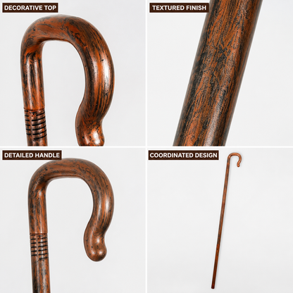 1pc Brown Crook Handle Staff Prop, Vintage Style Wood Texture Finish, Ring main product view 2
