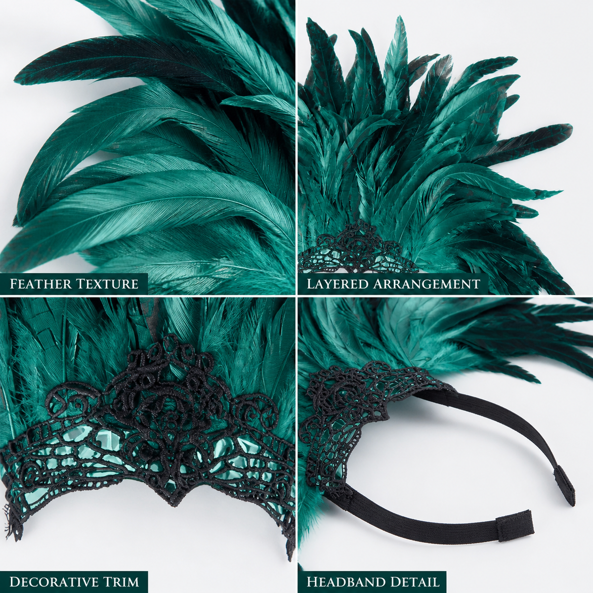 1pc Green Feather Headpiece With Black Lace Eye Mask, Exaggerated Party Style main product view 7