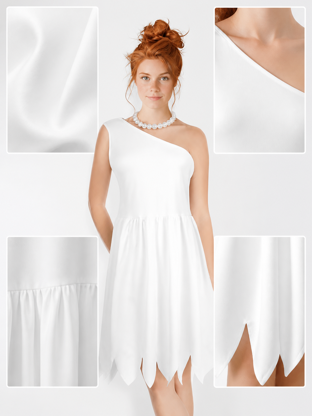 Women's White Cavewoman Costume Dress: One-Shoulder Asymmetric Neckline main product view 9