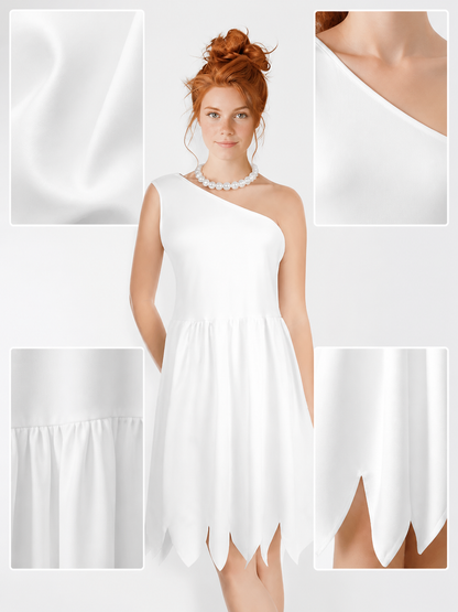 Women's White Cavewoman Costume Dress: One-Shoulder Asymmetric Neckline main product view 9