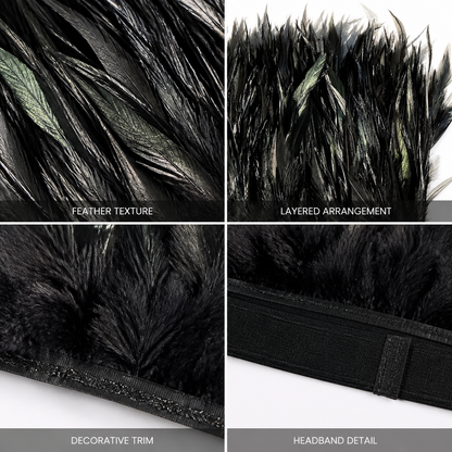 1pc Black Feather Headpiece, Dense Long Feathers, Spiky Design, Curved Base