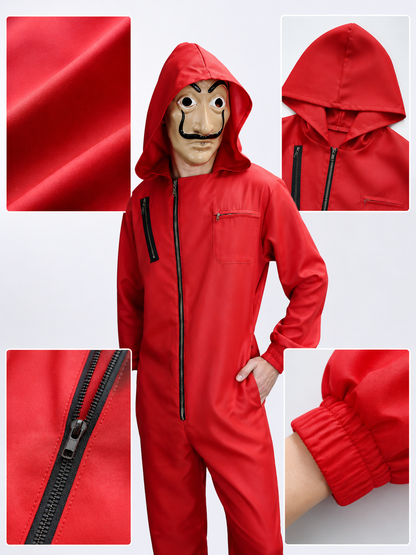 Salvador Dali Themed Red and Black Full Body Onesie Costume with Hood, Front main product view