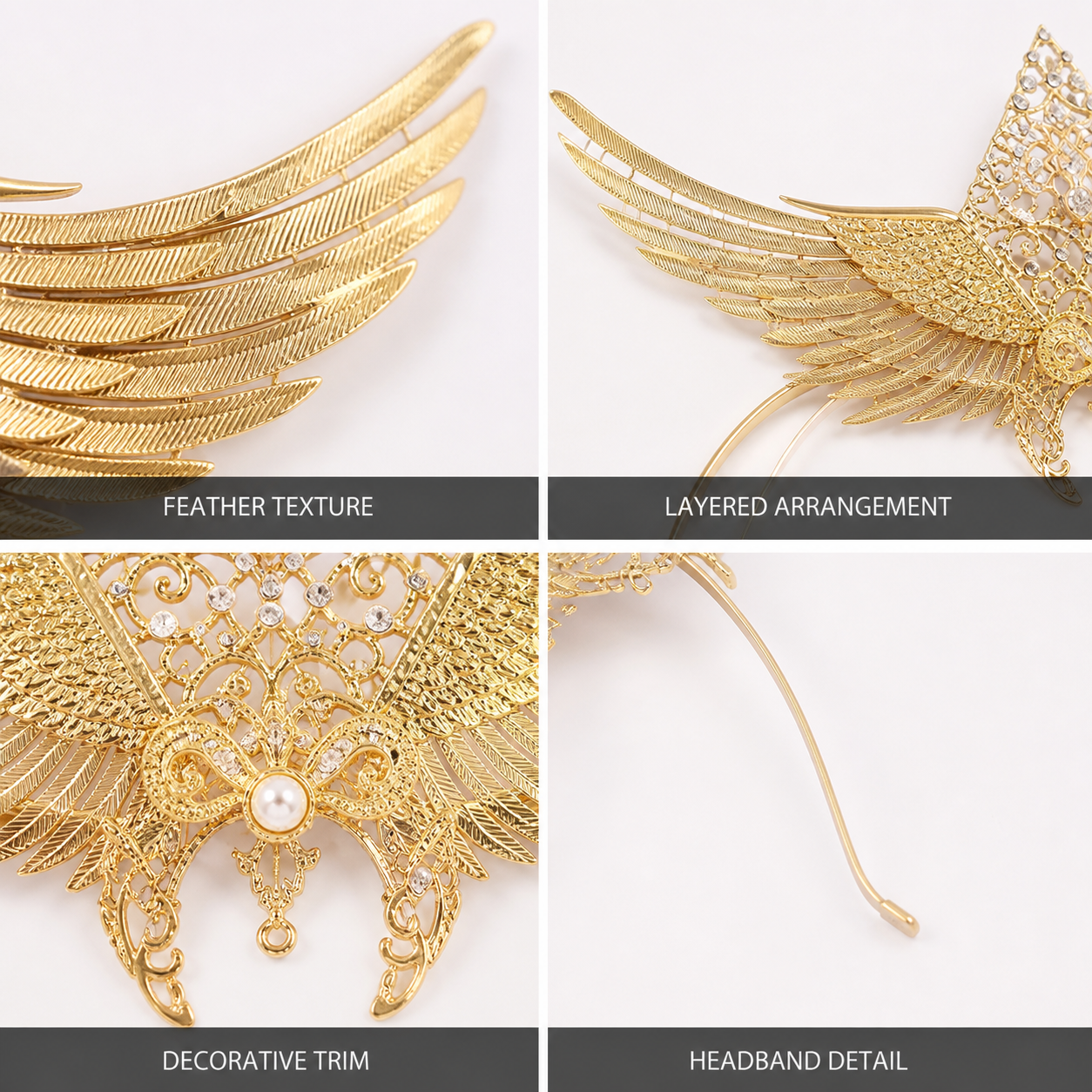 1pc Gold Halo Wing Headband, Ornate Metal Headpiece with Symmetrical Floral and