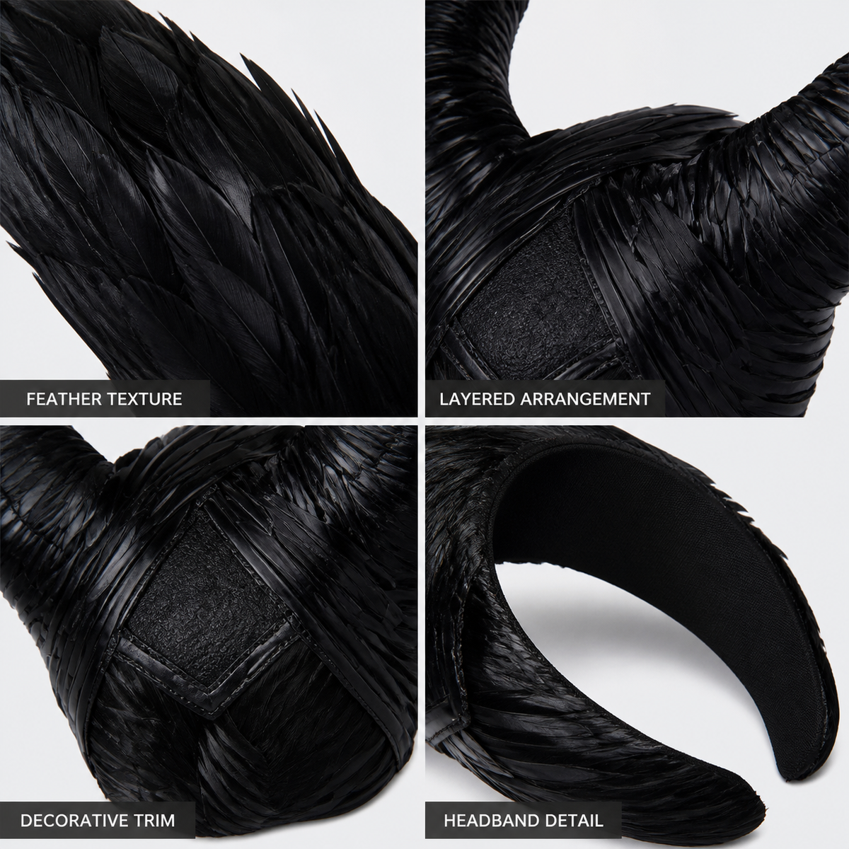 1pc Black Horn Headpiece with Striped Texture, Symmetrical Curved Horns main product view 5