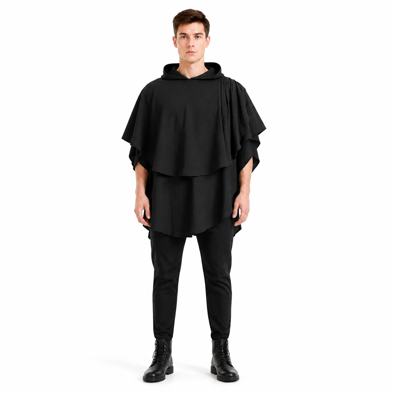 Women's Gothic Hooded Cape Cloak for Halloween Cosplay, Black Flowing Draped Costume Capes detail