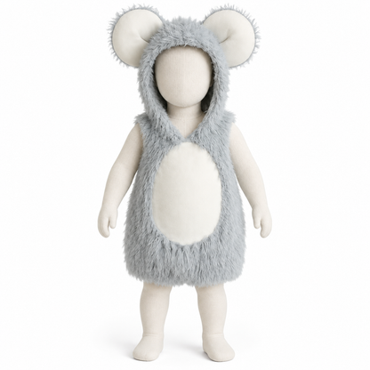 Kids' Mouse Costume in Faux Fur with Hood, Big Round Ears, and White Insert