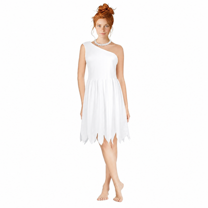 Women's White Cavewoman Costume Dress: One-Shoulder Asymmetric Neckline Costume Dresses detail