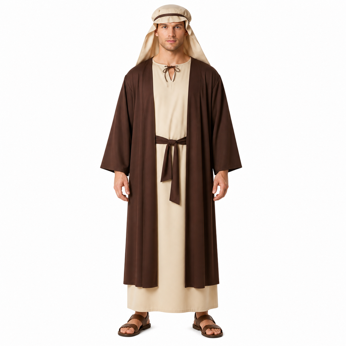 Men's Two-Piece Religious Ceremonial Robe Set - Brown Outer Robe with Beige product detail