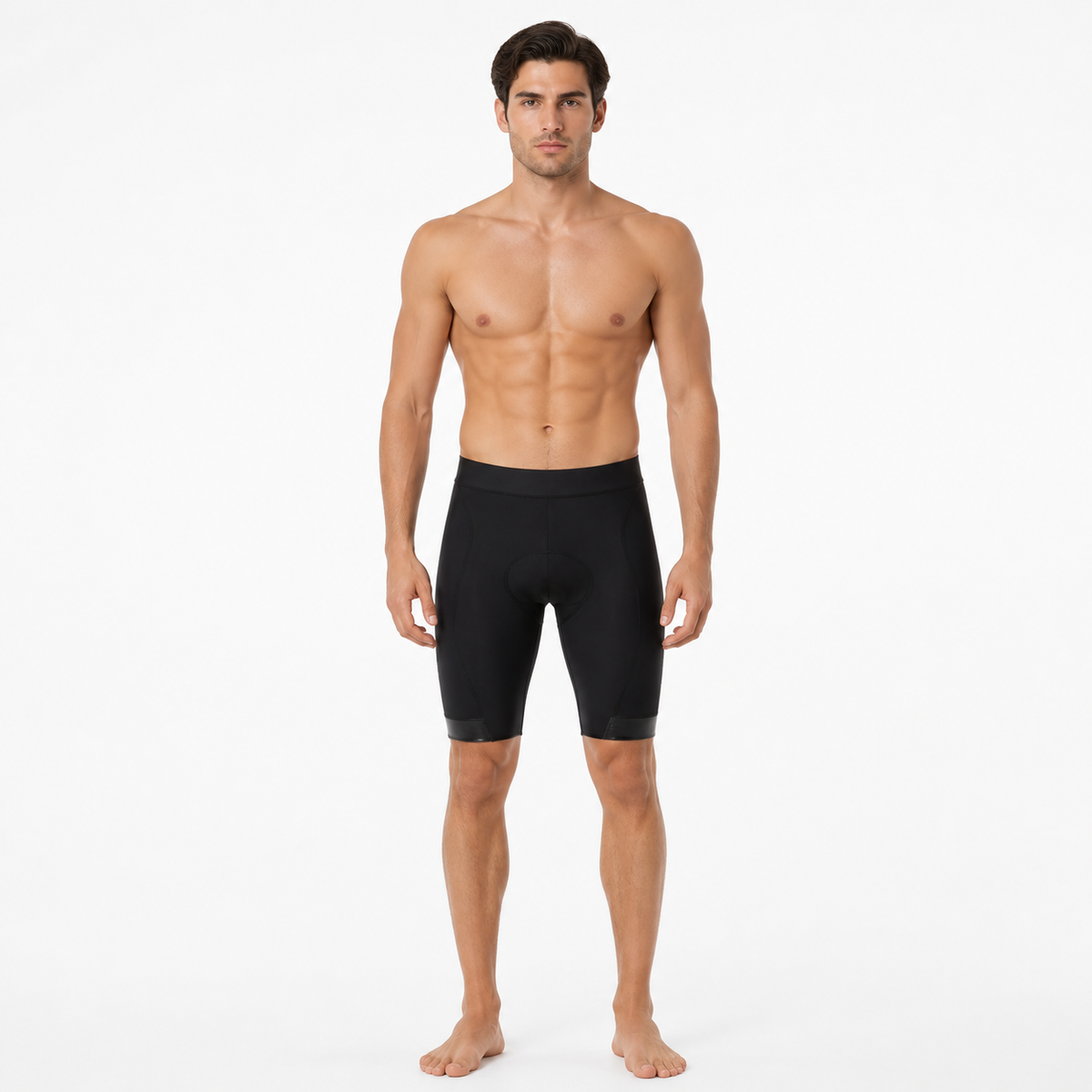 Black Tight-Fit Cycling Shorts with Front and Back Stitching, Light Hem Details product detail