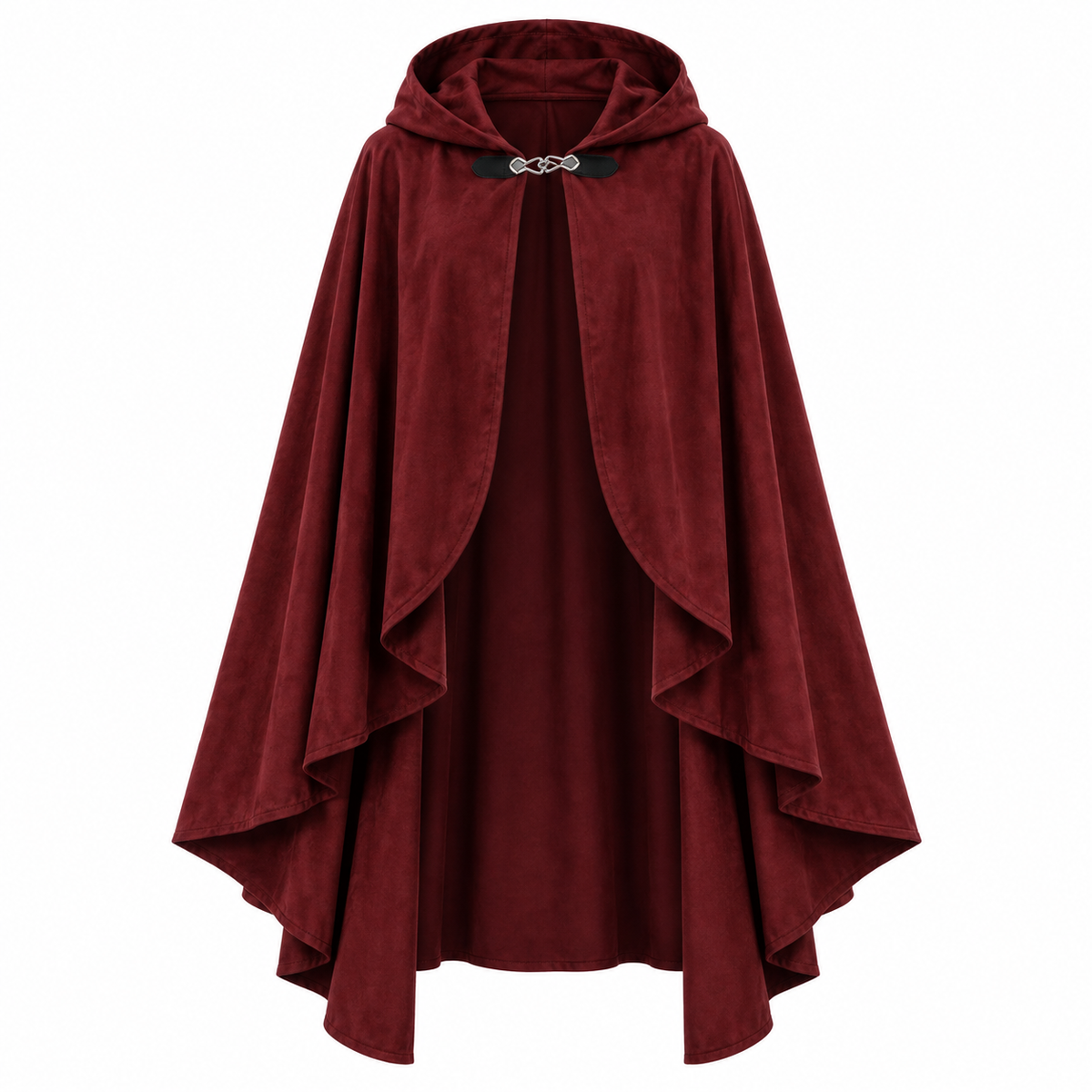 Long-length carnival cloak with a hood and a closure at the neckline, loose