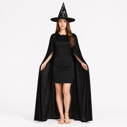 The Witch Hat and Cape Costume Set - Shiny Pointed Hat with Wide Brim, Long Costume Capes detail