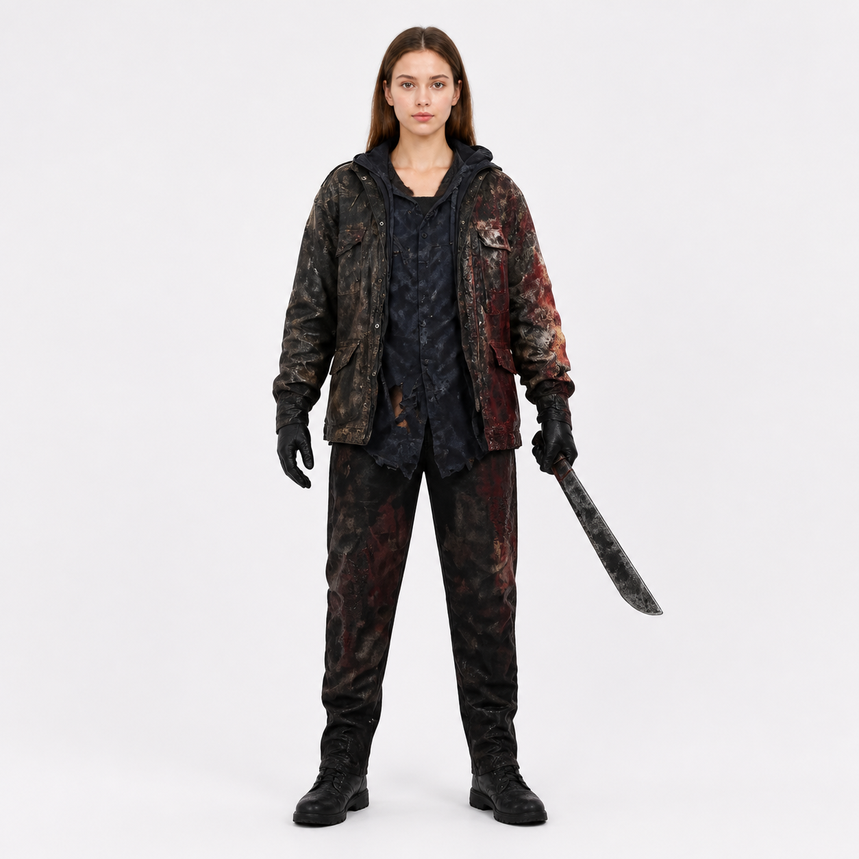 Jason Horror Costume with Silver-Grey Full-Face Mask and Distressed Texture Costume Masks detail