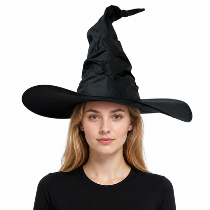 Black Halloween Witch Hat Wide Brim Pointed Wizard Hat Ruched Asymmetrical Brim Costume Headwear detail